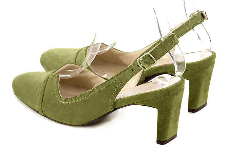 Pistachio green women's slingback shoes. Round toe. Medium comma heels. Rear view - Florence KOOIJMAN